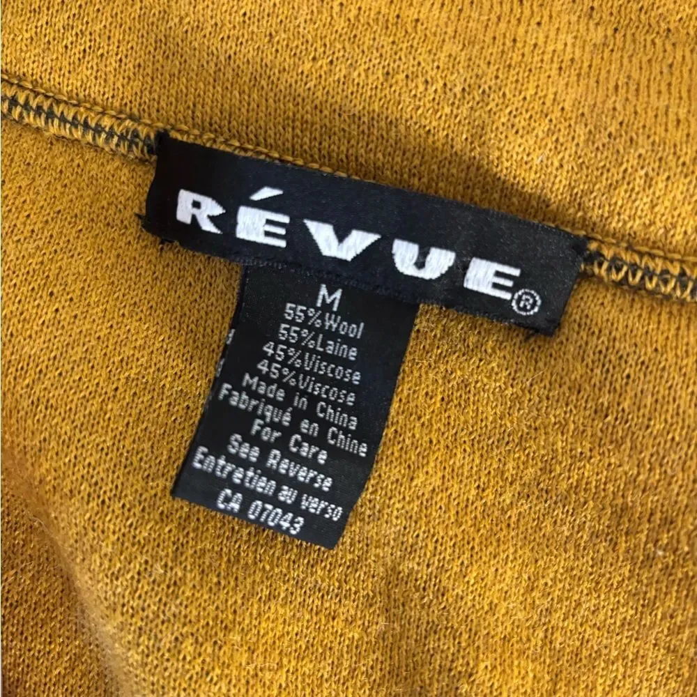 REVUE Wool Blend Long Sweater Gray and Yellow Tie Front